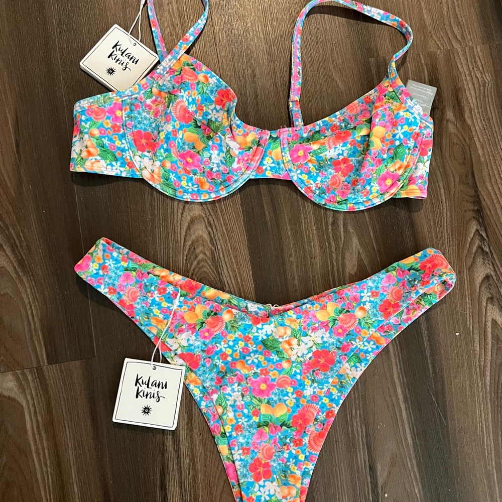 Kulani Kinis Kids Floral Bikini Set in Blue